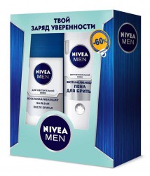 Набор подарочный для мужчин, Nivea (Нивея) 200 мл + 100 мл арт. 48123-00425-01 Мен Восстанавливающий 2019 для чувствительной кожи пена для бритья + бальзам после бритья коробка